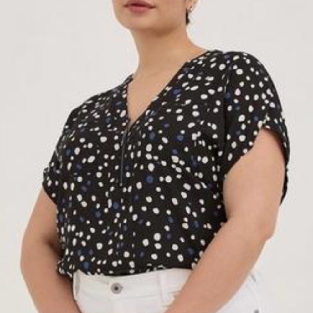 Torrid Colorful Cheetah Dots Georgette 1/4 Zip‎ Front Short Sleeve V Neck Top 2X